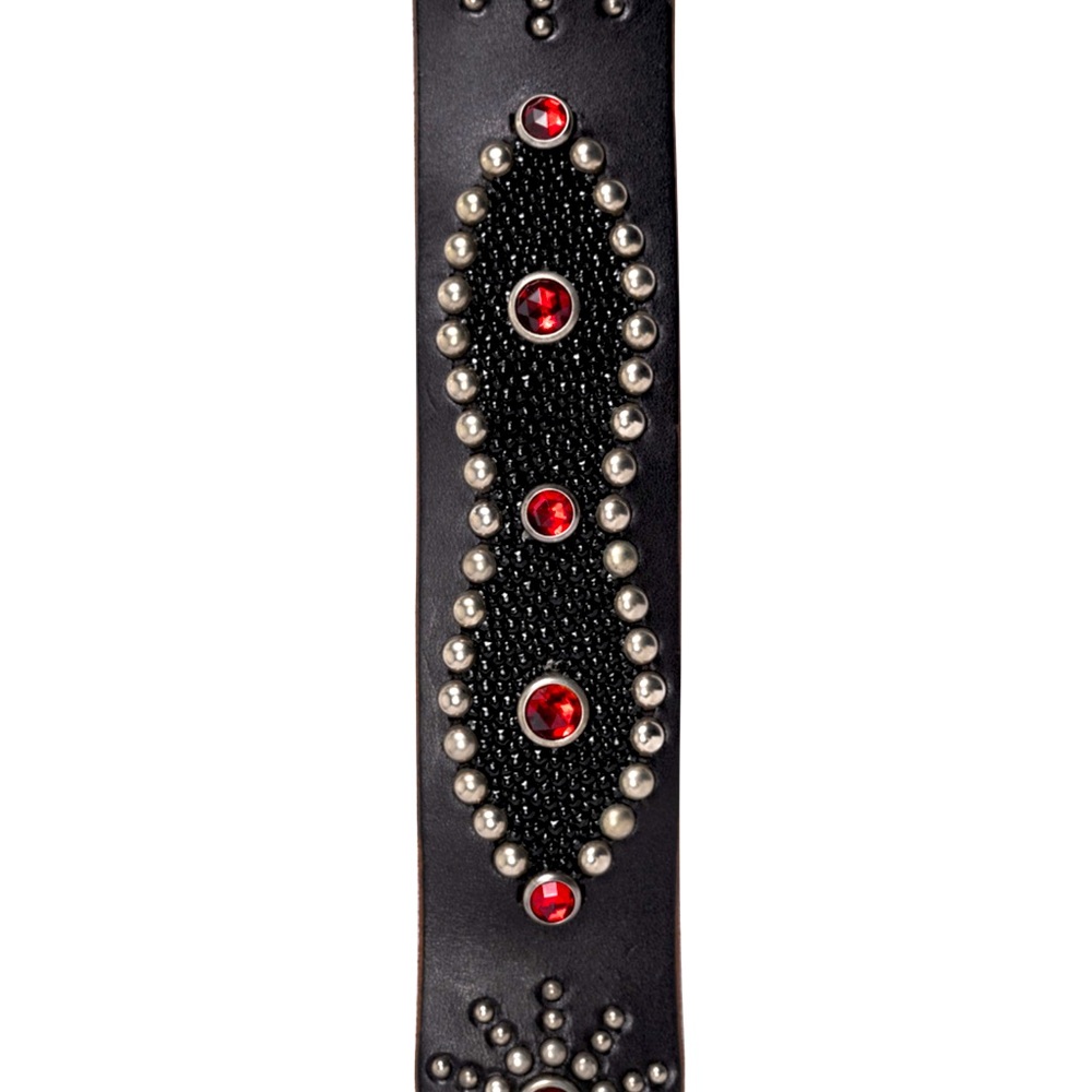 HTC Black Leather Red Crystal Jeweled Studded Stingray Peanut Rockabilly Belt 32 - Picture 4 of 10
